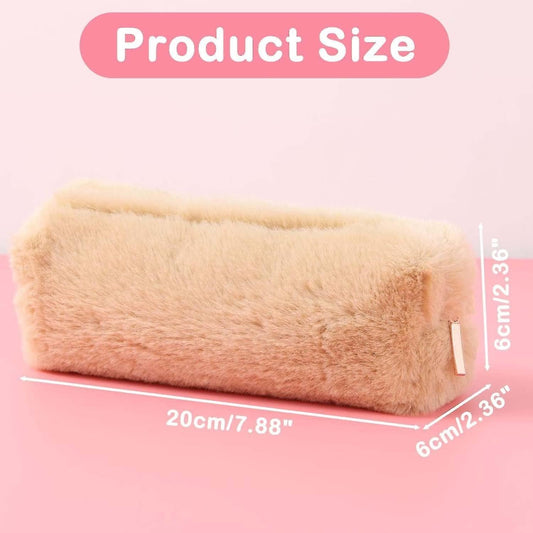 Plush Pencil Case, Fuzzy Pencil Bag Fluffy Makeup Bag Cute Pencil Case For Students Paper Protector For School Office (camel).