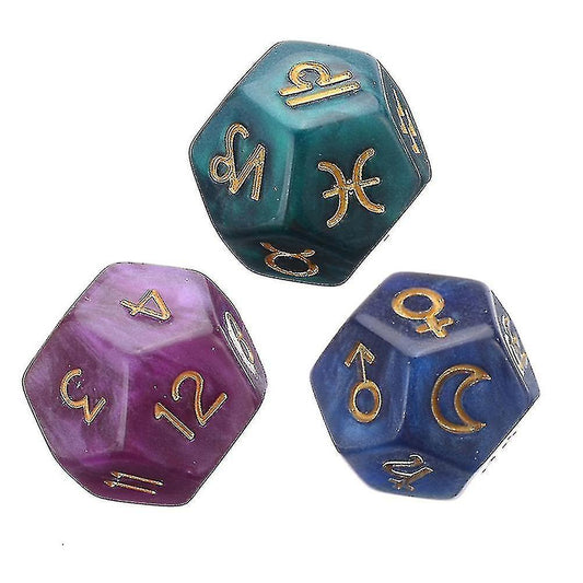 Astrology Dice 12-Sided Resin Tarot Constellation Divination Set 3pcs.