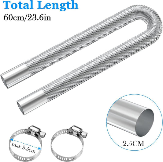 Exhaust Pipe for Parking Heater 60cm Stainless Steel with 2 Clamps Compatible with Diesel Heaters.