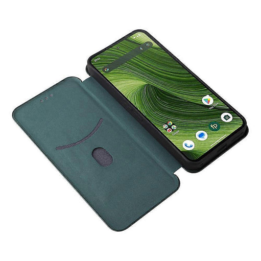 Fairphone 6 Case with Carbon Fiber Texture, Drop-Proof PU Leather Phone Cover Green, Compatible with Fairphone 6.
