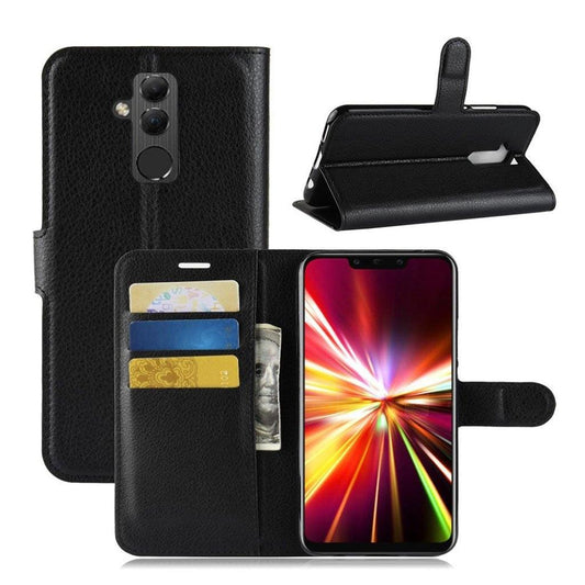 Huawei Mate 20 Lite Case Synthetic Leather Silicone Wallet Stand Cover - Black.