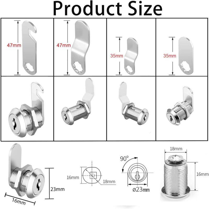 Security Mailbox Lock 16mm Cylinder Cabinet Cupboard Toolbox File Cabinet Compatible with 5 Lock Plates 2 Keys.