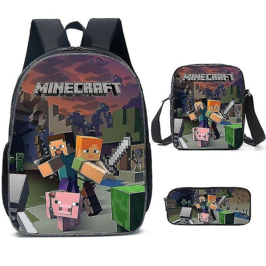 Minecraft-themed school bags for elementary and middle school students, Minecraft game peripheral backpack three-piece set K
