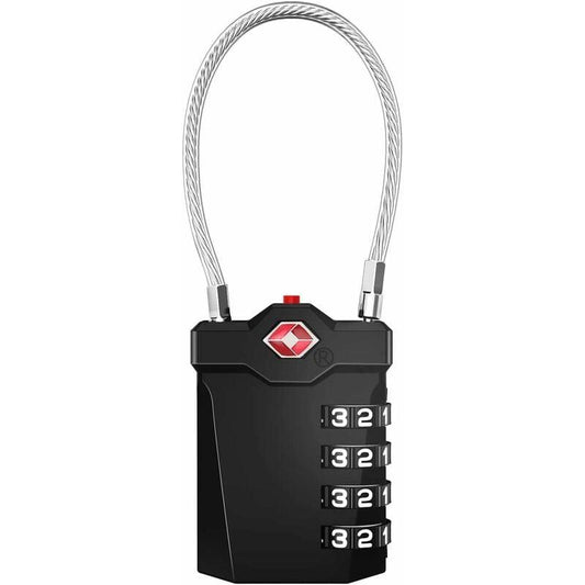 TSA Lock 4-Digit Combination Luggage Suitcase Alarm Anti-Theft Code with Opening Alarm Black 1 Piece.