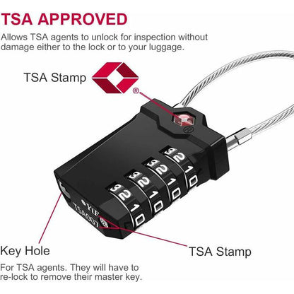 TSA Lock 4-Digit Combination Luggage Suitcase Alarm Anti-Theft Code with Opening Alarm Black 1 Piece.