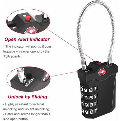 TSA Lock 4-Digit Combination Luggage Suitcase Alarm Anti-Theft Code with Opening Alarm Black 1 Piece.