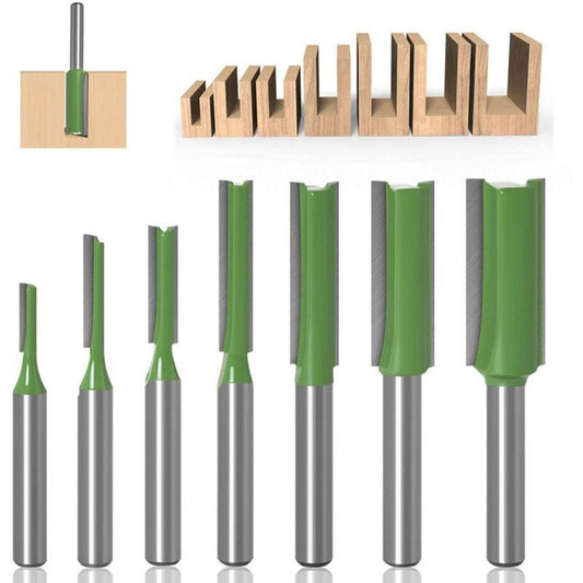 Straight Router Bit Set 6mm 7-Piece Woodworking Carbide with Bosch Makita.