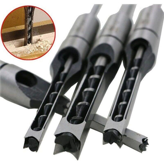 Wood Drill Bit Set for Square Holes, Compatible with Mortise and Tenon Joints, 4-Piece Woodworking Cutting Tools.