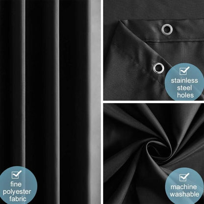 Waterproof Shower Curtain with Hooks - Anti-Mildew Washable Polyester Fabric - Black Bathroom Curtain 100x180cm