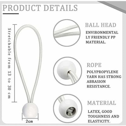 Elastic Rubber Straps with Balls for Marquees Tents Banners Tarpaulins 50 Pack