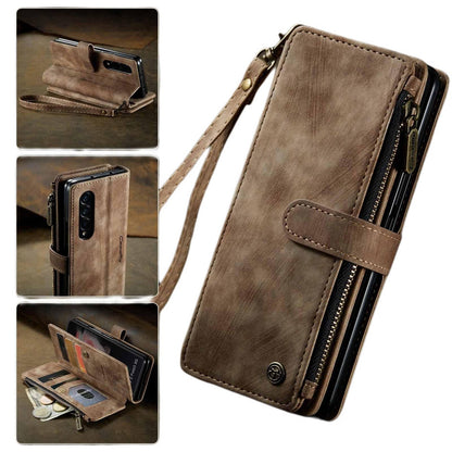 Compatible with Samsung Galaxy Z Fold 3 Case, Samsung, Retro Wallet Design, Card Slots, Magnetic Stand \u0026 Strap.
