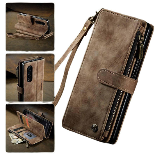 Compatible with Samsung Galaxy Z Fold 3 Case, Samsung, Retro Wallet Design, Card Slots, Magnetic Stand \u0026 Strap.
