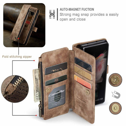 Compatible with Samsung Galaxy Z Fold 3 Case, Samsung, Retro Wallet Design, Card Slots, Magnetic Stand \u0026 Strap.
