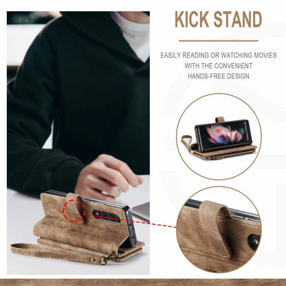 Compatible with Samsung Galaxy Z Fold 3 Case, Samsung, Retro Wallet Design, Card Slots, Magnetic Stand \u0026 Strap.