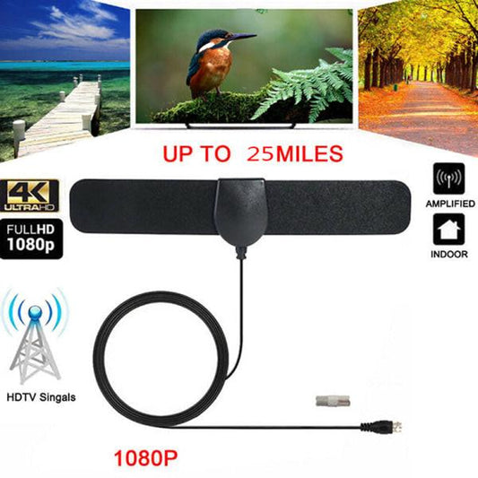 Digital Indoor HD Antenna 25 Mile Range 4K Compatible with TV One Size Black.