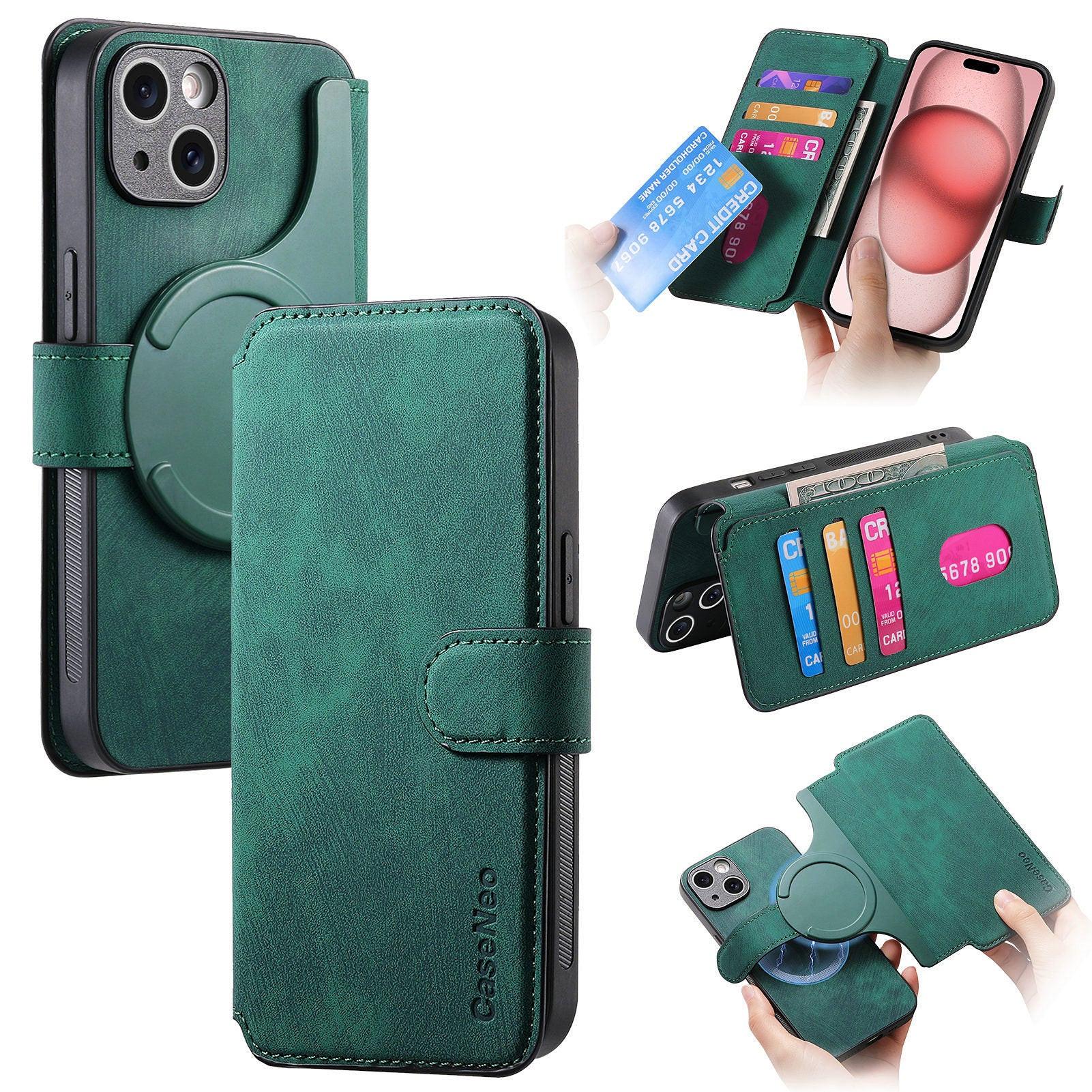 New Magnetic Two-in-one Separation Structure Mobile Phone Case - Card Holder RFID Anti-theft Brush - Suitable for iPhone Mobile Phone Case Gr Green iPhone 15.