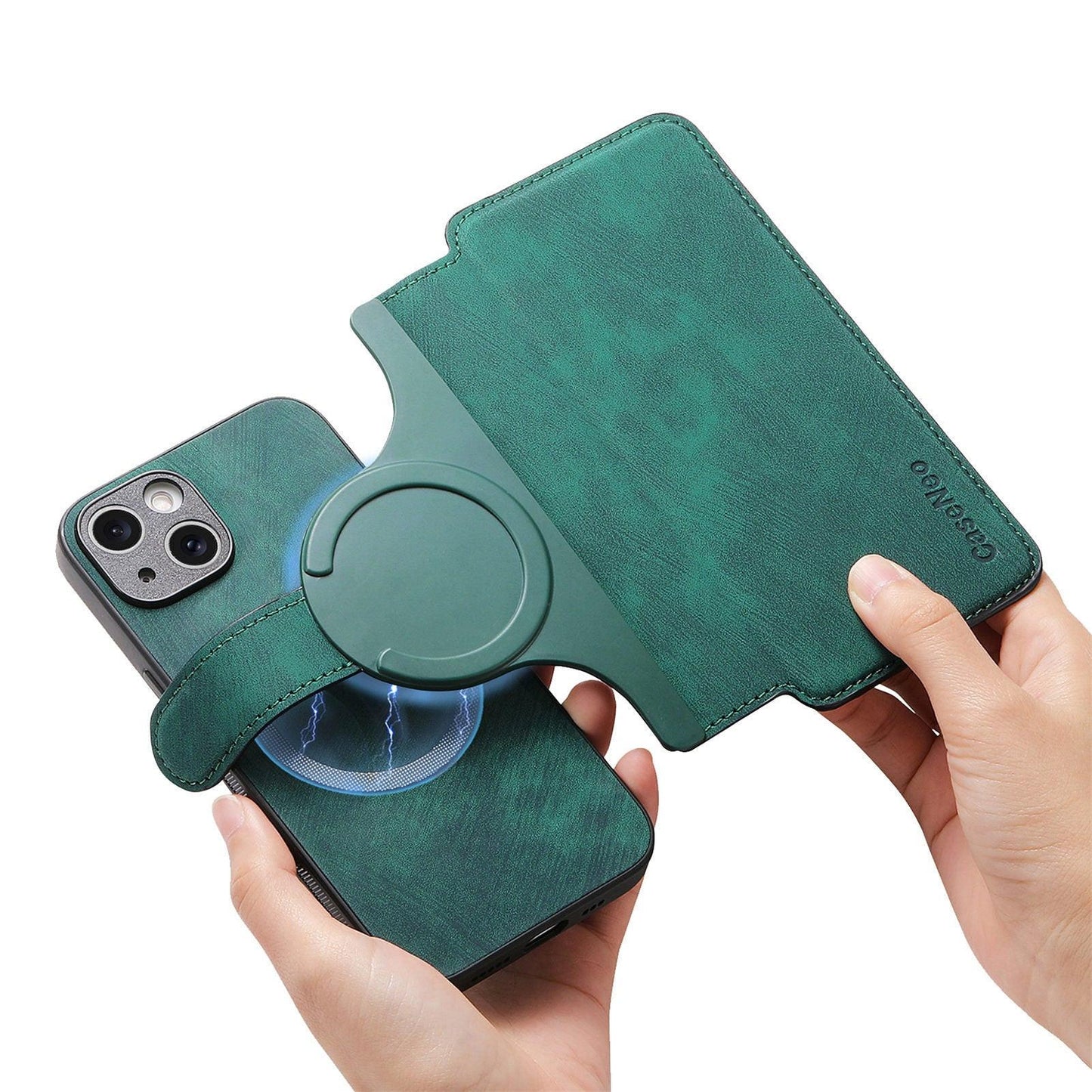 New Magnetic Two-in-one Separation Structure Mobile Phone Case - Card Holder RFID Anti-theft Brush - Suitable for iPhone Mobile Phone Case Gr Green iPhone 15.