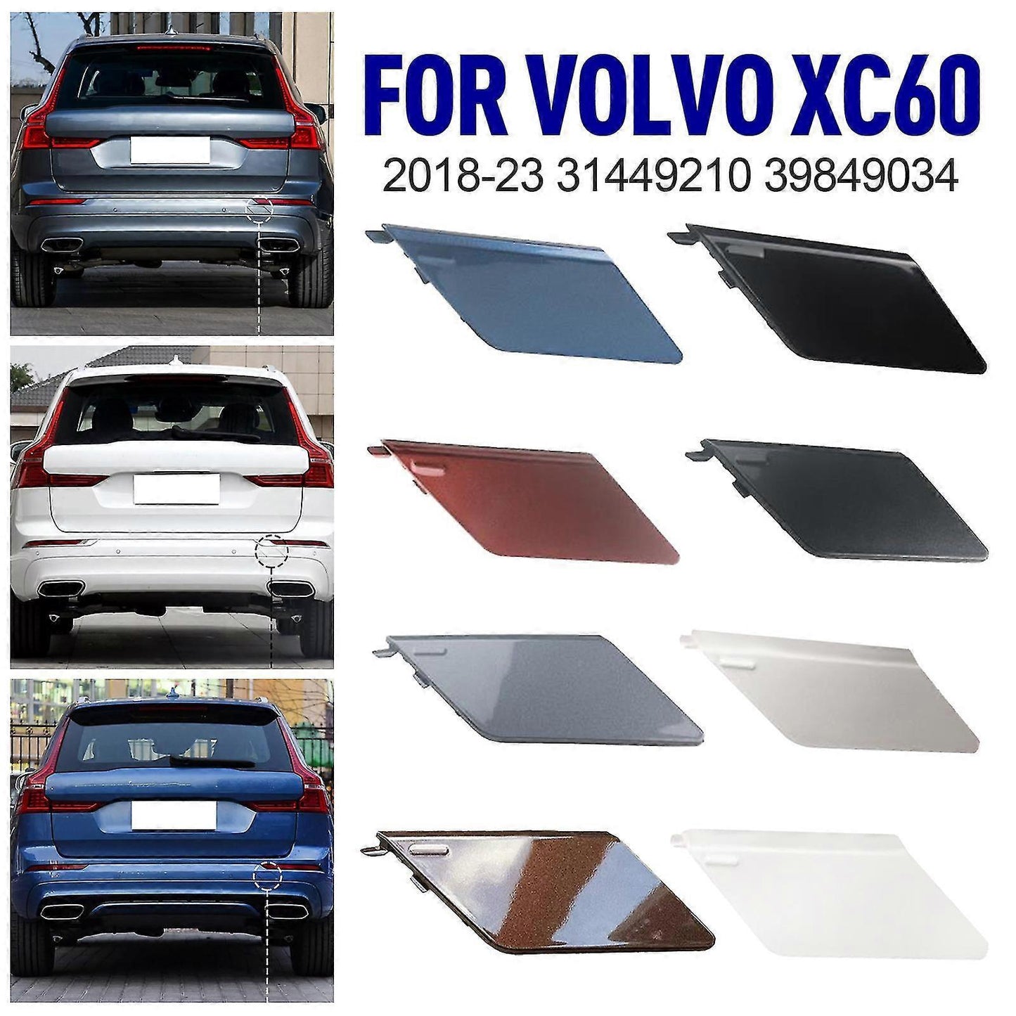Volvo XC60 Compatible Rear Bumper Towbar Hatch Eye Cover 39849034 31449210 Agate Black for 2018-2023 Models.