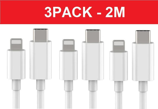Compatible with Apple Lightning Cable 3-Pack 2m USB-C Charging and Data Transfer White.