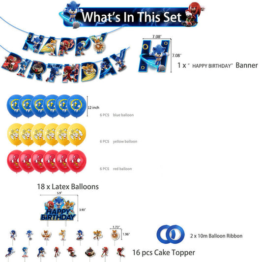 Sonic Birthday Theme Party Decoration Cartoon Accordion Flag Insert Balloon Set D
