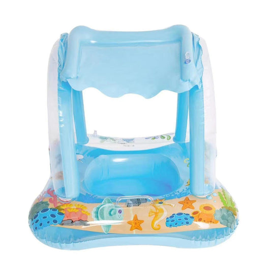 Baby Swim Ring Inflatable Pool Float with Handle UPF 50+ Sun Protection for Children 3 to 36 Months Blue.
