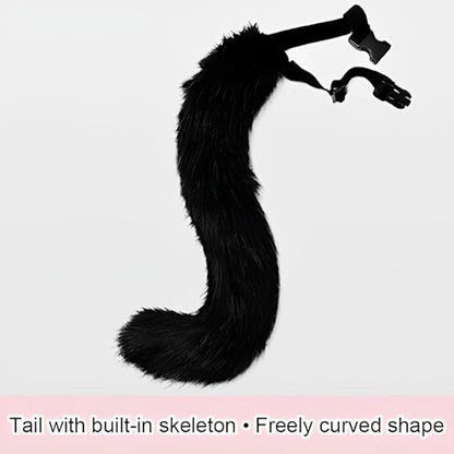 Fox Tail and Ears Cosplay Set, White Plush Mask with Cat Ears, Tail, and Paw Gloves for Halloween