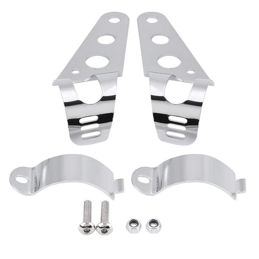 Motorcycle Headlight Mount Bracket Fork Tube Clamp Kit 35-43mm Chrome for Chopper Cafe Racer.