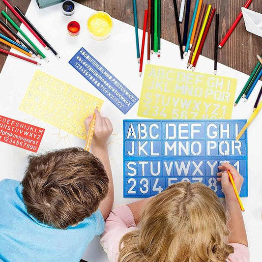 4-piece stencil set, letter stencils, plastic number stencils, stencils in various sizes, painting stencils for children, DIY painting learning.
