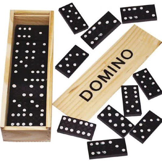 Wooden Domino Game 28 Pieces with Sliding Lid Case - Educational Aid for Children and Adults, Black Color.
