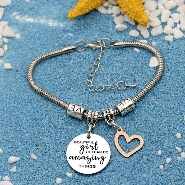 Girls Inspirational Charm Bracelet Gift for Women and Girls Pendant Bracelet You Can Do Amazing Things