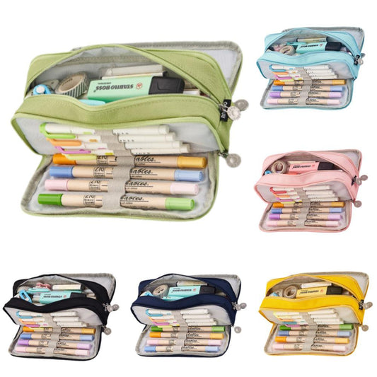 Large Capacity Pencil Case, 3 Compartments, Bag, School Pink.