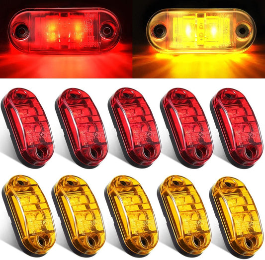 10 Pcs 2.5 Inch LED Trailer Lights 2 Diode Waterproof LED Trailer Side Marker Lights Oval Signal Running Lights For Truck Boat RV(Amber, Red).