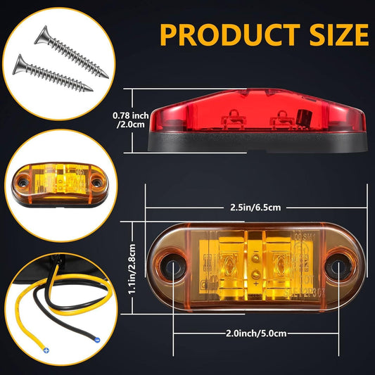 10 Pcs 2.5 Inch LED Trailer Lights 2 Diode Waterproof LED Trailer Side Marker Lights Oval Signal Running Lights For Truck Boat RV(Amber, Red).
