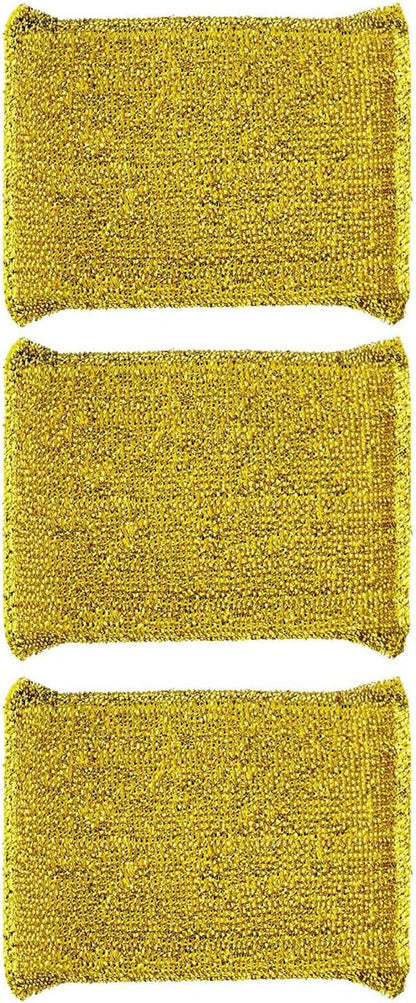 6 Pieces Non-Scratch Scrub Sponges Pads, Cleaning Scrub Sponge, Dish Wash Sponge, Kitchen Sponge, Multi-Use Heavy Duty Scrub Sponge - Gold