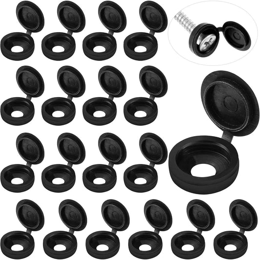 100 Pieces Hinged Screw Cover Caps Plastic Shutter Screw Caps Fold Screw Snap Covers Washer Flip Tops (Black, Large).
