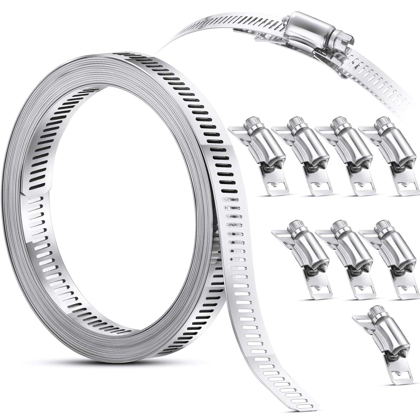 Hoses Clamps, Clamps Worm, Worm Clamps Stainless Steel, Large Hose Clamp Worm Drive Hose Clamps Adjustable Pipe Hose Clamp for Intercooler, Pipe, Plumbing, Tube and Fuel Line (9 Pieces,11.5 Feet).