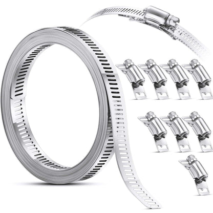 Hoses Clamps, Clamps Worm, Worm Clamps Stainless Steel, Large Hose Clamp Worm Drive Hose Clamps Adjustable Pipe Hose Clamp for Intercooler, Pipe, Plumbing, Tube and Fuel Line (9 Pieces,11.5 Feet).
