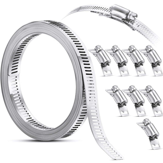 Hoses Clamps, Clamps Worm, Worm Clamps Stainless Steel, Large Hose Clamp Worm Drive Hose Clamps Adjustable Pipe Hose Clamp for Intercooler, Pipe, Plumbing, Tube and Fuel Line (9 Pieces,11.5 Feet).