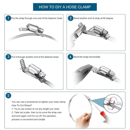 Hoses Clamps, Clamps Worm, Worm Clamps Stainless Steel, Large Hose Clamp Worm Drive Hose Clamps Adjustable Pipe Hose Clamp for Intercooler, Pipe, Plumbing, Tube and Fuel Line (9 Pieces,11.5 Feet).