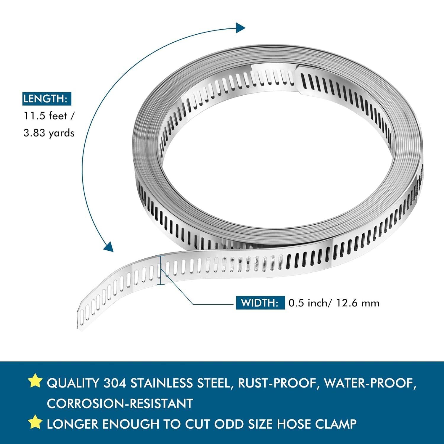 Hoses Clamps, Clamps Worm, Worm Clamps Stainless Steel, Large Hose Clamp Worm Drive Hose Clamps Adjustable Pipe Hose Clamp for Intercooler, Pipe, Plumbing, Tube and Fuel Line (9 Pieces,11.5 Feet).