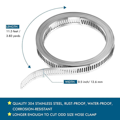 Hoses Clamps, Clamps Worm, Worm Clamps Stainless Steel, Large Hose Clamp Worm Drive Hose Clamps Adjustable Pipe Hose Clamp for Intercooler, Pipe, Plumbing, Tube and Fuel Line (9 Pieces,11.5 Feet).