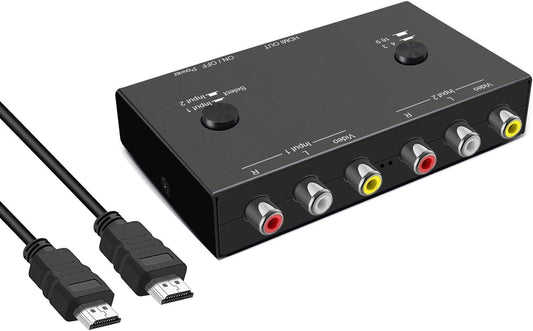 2Port AV to HDMI Converter, Will Convert Input Analog Aignals to a Digital Output Signal, Built-in 16:9/4:3 Adjustment, Perfect for Old Video Game Systems,PS,WII,Xbox,DVD,VHS.