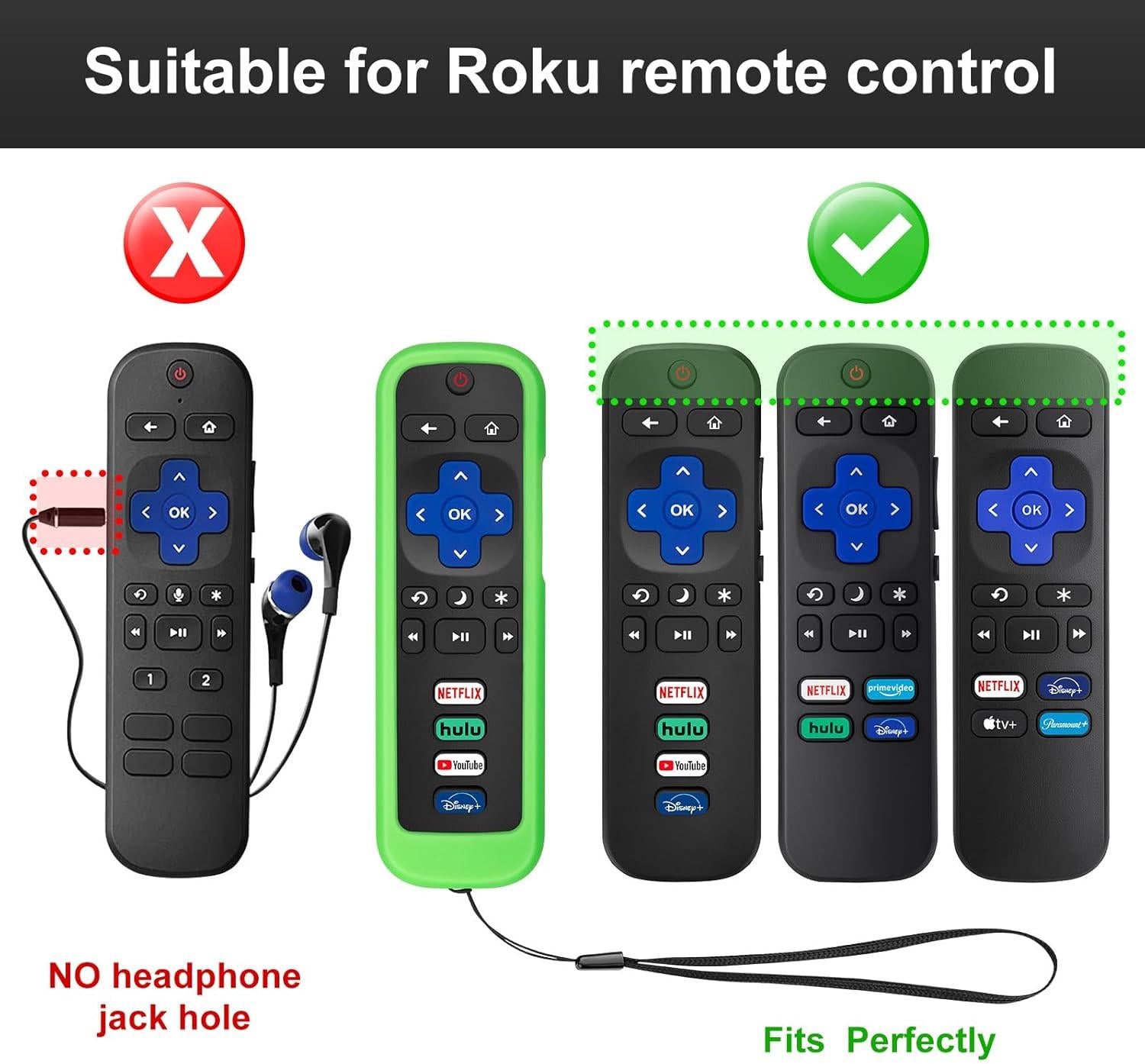 (Pack of 2) Remote Cover Case for Roku TV Remote Control/Silicone Protective Sleeve Skin - Glow in The Dark (Green/Blue).