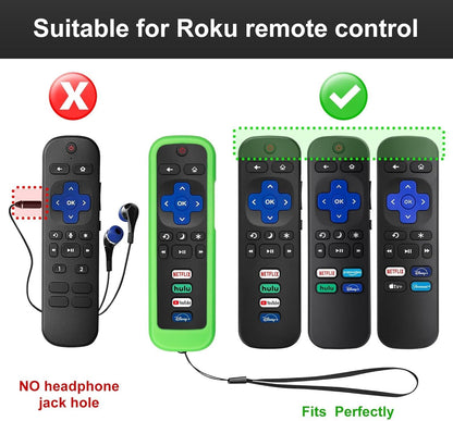 (Pack of 2) Remote Cover Case for Roku TV Remote Control/Silicone Protective Sleeve Skin - Glow in The Dark (Green/Blue).