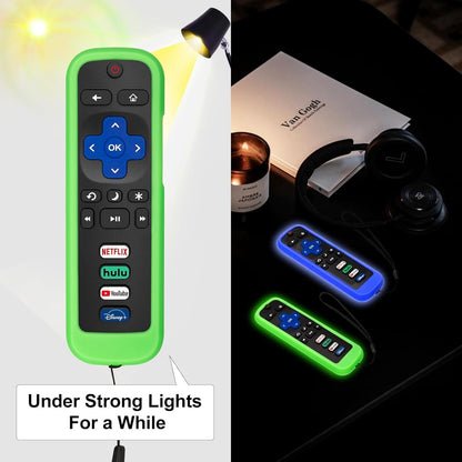 (Pack of 2) Remote Cover Case for Roku TV Remote Control/Silicone Protective Sleeve Skin - Glow in The Dark (Green/Blue).