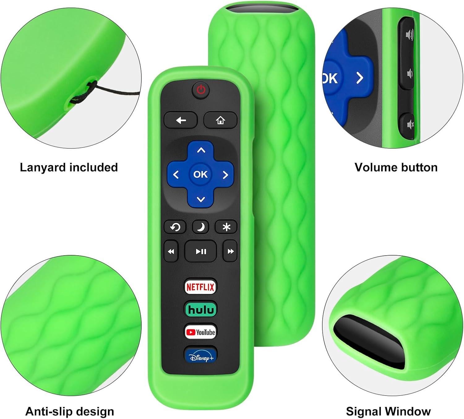 (Pack of 2) Remote Cover Case for Roku TV Remote Control/Silicone Protective Sleeve Skin - Glow in The Dark (Green/Blue).
