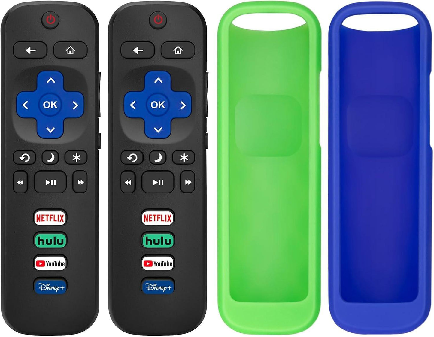 (Pack of 4) 2 Pack Replaced Remote Control only for Roku TV, 2 Pack Remote Control Cover for Roku Remote.