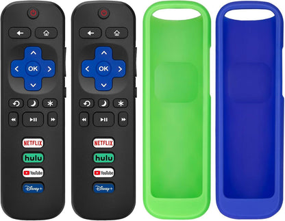 (Pack of 4) 2 Pack Replaced Remote Control only for Roku TV, 2 Pack Remote Control Cover for Roku Remote.