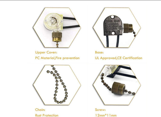 Ceiling Fan Light Switch Zing Ear Pull Chain Switch ZE-109 Fan Light Switch, On-Off Speed with Pull Chain Compatible with Ceiling Light Fans, Lamps and Wall Lights.(Bronze).