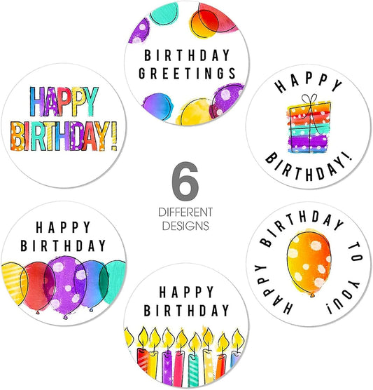 Happy Birthday Stickers, Round Happy Birthday Stickers,Waterproof Self Adhesive Stickers Happy Birthday with 500 pcs Round Label Rolls (1.5" Round - 500 Labels Per Roll) for Kids Party Decoration